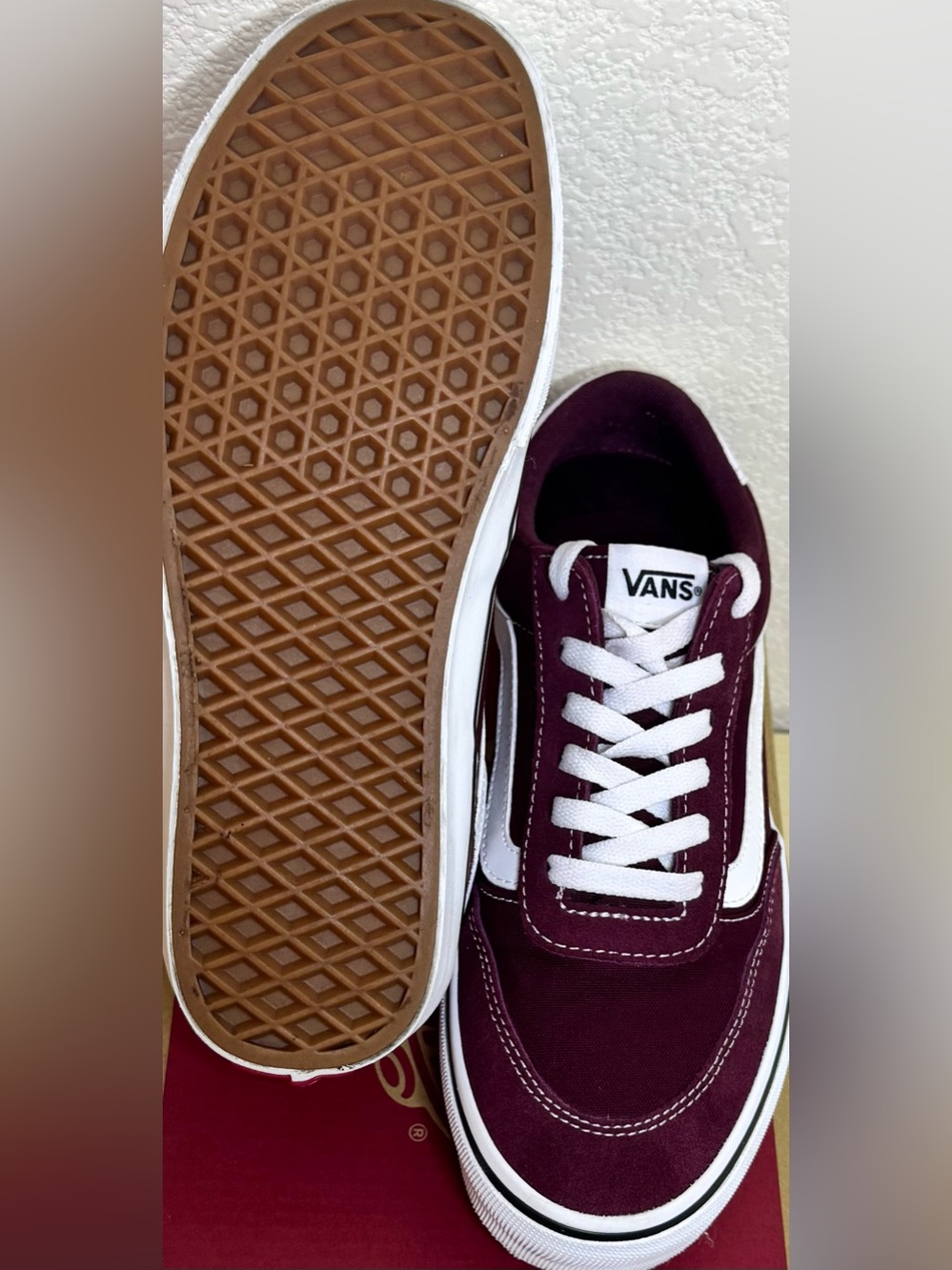Vans Brooklyn LS Port Royale Burgundy Suede Canvas Sneakers Womens Size 8 - Picture 5 of 11